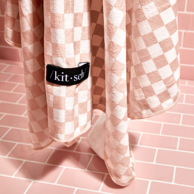 XL Quick-Dry Hair Towel Wrap - Toalla Envolvente de Microfibra, secado rápido - Terracotta Checker