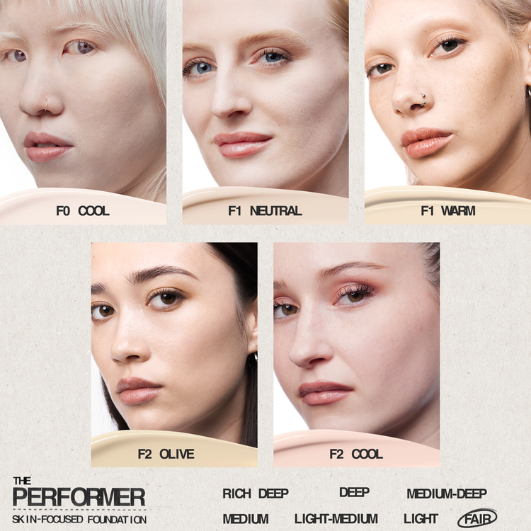 The Performer Skin-Focused - Base de Maquillaje Híbrida, cobertura media construible y transpirable