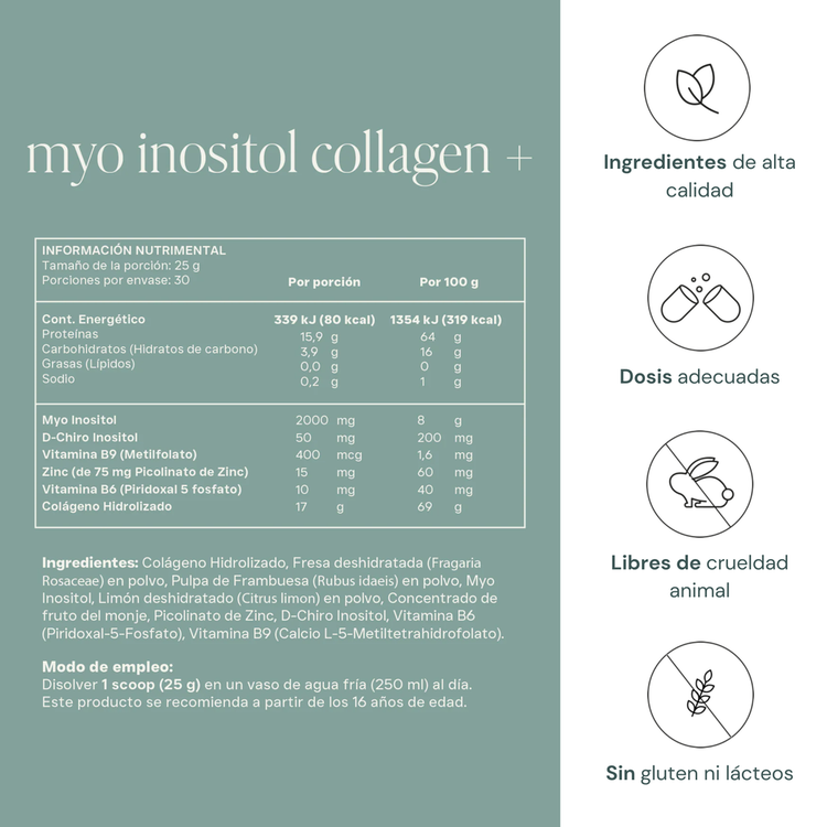 Myo Inositol Collagen - Suplemento en Polvo, sabor fresa-limón